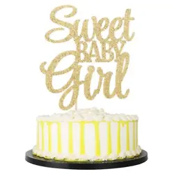 PALASASA Sweet Baby Girl Cake Topper - Baby Shower or Newborn Gender Reveal Party Decorations (Golden).