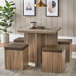 Each one of the four included stools is crafted with a faux leather-covered foam seat in a soft taupe shade and...