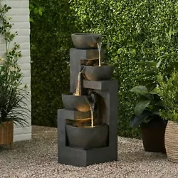 Our garden fountain features a calm waterfall flow that continuously circulates using an included pump, bringing a...