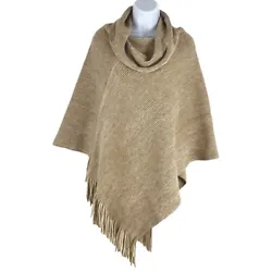 BEAUTIFUL Chico Beige AND White with Gold Thread Cowl Neck Poncho Shawl Sz S/M. NEVER BEEN WORN!