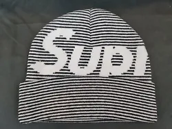 Supreme New York Big Logo Beanie Black Stripe FW22 Winter Hat Cap OS BRAND NEW. Condition is Brand New. Shipped with...