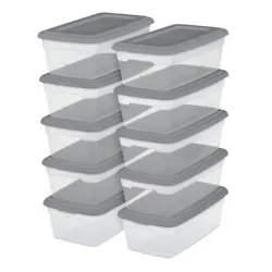 Set of Ten 6 Qt Storage Boxes - ideal for storing shoes, accessories, crafts and more. Capacity: 6 qt. Clear base...