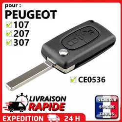 Coque à2 boutons pour Peugeot 107 207 307 407 807. (réf:CE0536). - Coque vendu sans logo Peugeot.