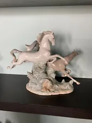 Lladro Glazed Porcelain-Horses Galloping Figurine No Original Box.. No Flaws