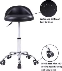 PU Leather Round Rolling Stool with Back Rest Height Adjustable Swivel Drafting Work SPA Task Chair with Wheels Black....