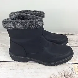 Khombu All Weather Boots size 10. All man made materials. Faux fur trim. Soft lining to add warmth and comfort.