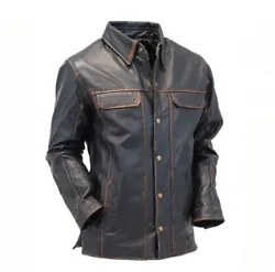 Good looking and Slim fit. A beautifully crafted, Dark Brown leather shirt. Butter Soft Brown Sheep Leather. Total 4...