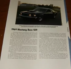 1969 MUSTANG BOSS 429. This Beautiful Full color Spec Sheet has great info and outstanding photography! Includes specs...