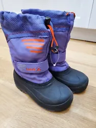 Kamik sz 1 black purple rubber rain snow boots wool lined WINTER shoes super stylish, warm and in excellent condition...