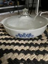 Anchor Hocking/Fire King Blue Cornflower Round Casserole w/(beautiful)lid #429. Abs beautiful vintage low casserole...