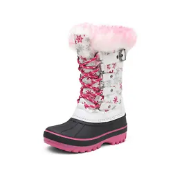 Knee high snow boot faux-fur trim with adjustable buckle closure. Girls Boys Kids Snow Boots Warm Faux Fur Lined Mid...