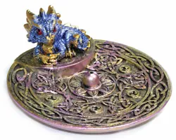 Burn your favorite incense stick in this beautiful painted solid resin holder. A detailed baby dragon sits over a...
