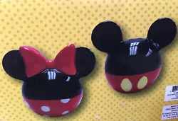 Disney Mickey and Minnie Mouse ears CERAMIC ROUND Salt and Pepper Shakers New!!. Super Cute!See photos for details as...