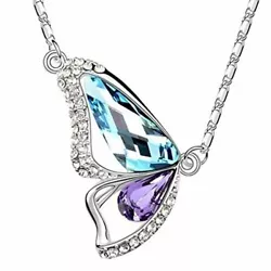 Magnifique pendentif papillon en crystal en coloris bleu turquoise et violet.