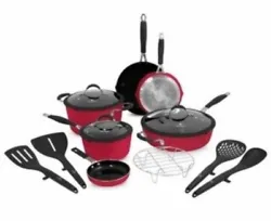 Paula Deen DFCW12RR Family 14 Piece Ceramic Non-Stick Cookware Set, Red. The ceramic non-stick cookware is not only...