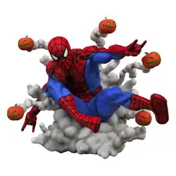 Spidey is in trouble! This wall-mountable sculpture depicts Spider-Man leaping out of a cloud of pumpkin bombs, hurled...