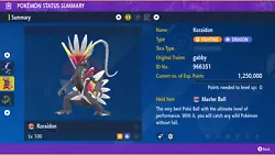 Adamant Koraidon + Master Ball. You will recieve the following Shiny 6 IV Pokémon.