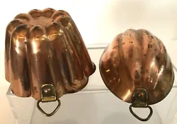 Vintage Copper Jello Molds Kitchen Wall Hanging Decor Set Of 2 UsedOne copper mold shaped as Bundt measures 1 3/4”...