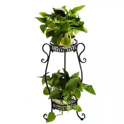 Metal Plant Stand 2-Tiered Potted，Supports Floor Flower Pot Round Rack Display，Perfect for Home, Garden, Patio,...