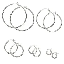 These simple, classic hoop earrings are crafted of solid. 925 sterling silver, and are available in a variety of sizes....