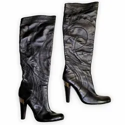 Aldo Collection Tall Pull On High Heel Black Leather Boots. CONDITION: Great condition. These are unworn but have been...