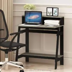 Rectangular Oak Gary/Black Computer Desk with Hutch. This unit is made of CARB compliant composite wood and it has a...