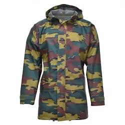 Genuine Belgian army waterproof jacket in Jigsaw camouflage pattern. Full zip front with storm flap. Drawstring hood...