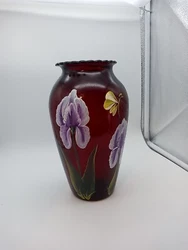 Hand Painted Red Glass Vase. 9 inches tall ruby red glass vase hand painted tag from original owner says artist is from...