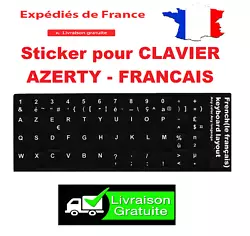 Autocollant sticker AZERTY pour clavier ordinateur/PC. ★ Version : Azerty FR. 1 planche de 48 stickers FR AZERTY....