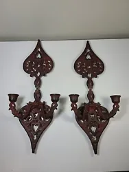 Vintage pair of Wilton Cast Iron wall mount Candlestick holder sconces. Heavy duty metal and large. They each measure...