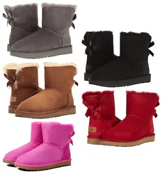 Style Number: 1016501. Treadlite by UGG outsole for comfort. Leather heel label with embossed UGG logo. Fixed satin bow...