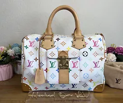Authentic Louis Vuitton Speedy 30 White Multicolor Takashi Murakami Limited Edition with dust bag. Canvas is bright...