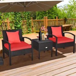 Rattan color：black  Cushion color：Red  Material: Rattan, steel  Size of Single Sofa: 23.