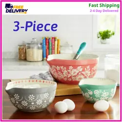 The Pioneer Woman Fancy Flourish 3-Piece Ceramic Mixing Bowl Set lets you prep salads, pastas and more with three bowl...