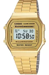 RETRO UNISEX GOLD PLATED STAINLESS STEEL DIGITAL WATCH WITH ILLUMINATE LIGHT.A168WG Manufactured by CASIO.