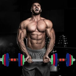 Two dumbbells can be connected to a barbell for different exercise procedures. Electroplated adjustable dumbbell cover:...