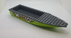 Lego  BOAT HULL ONLY  28X8 lime green with dark gray deck  Used with stickers  See pictures