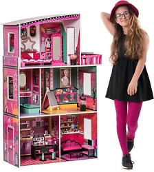 This dollhouse is so much fun！. 1 x Dollhouse Kit. Kitchen: 1x bar counter, 2x bar stools. Material: Wood. Dreamhouse...