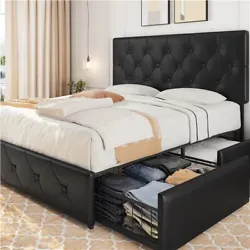 Drawer Storage: Comes with 4 wire netting drawers with wheels under the bed, this upholstered bed provides convenient...