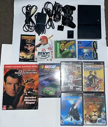 Sony PlayStation 2 PS2 Slim Black Console Lot Cords, Games, Controller & Memory. Tested and working! There is like a...