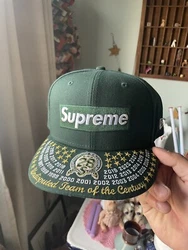 Supreme New York Undisputed Box Logo New Era Fitted Hat Green 7 1/2. Condition is Pre-owned. Shipped with USPS Ground...