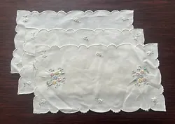 Vintage Set of 3 Embroidered Floral Dresser Doilies Rectangular Scalloped. Very good condition. Measures 11 1/2” x...