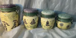 Vtg Y2K OGGI Debbie Mumm Lavender Garden Ceramic 4 Pc Canister Set Floral PurpleIncludes all 4 canistersPretty design...