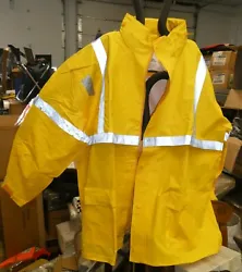 Coat, Headcover and Bibs. Abel Style 8200 Bright Yellow Lined Heavy Duty PVC Rain Suit. Bright Yellow with reflective...