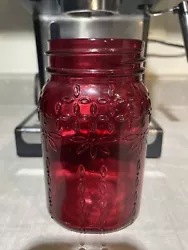 Syndicate Decorative Red Glass Mason Jars Floral Pattern.