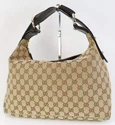 Authentic GUCCI Brown GG Canvas and Brown Leather Tote Hand Tote Bag Purse. GUCCI Tote Bag. Canvas and leather. Canvas...