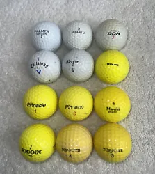 Preowned 1 Dozen Mixed Yellow & White Golf Balls, Mixed Brands, Good Condition. Yellow: Pinnacle 1 & 3, Spaulding 2...