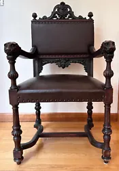 Carved Crest Above Back Rest. North Wind Carving on Bottom of Chair Rest. Intricate Carvings on Entire Chair Carved...