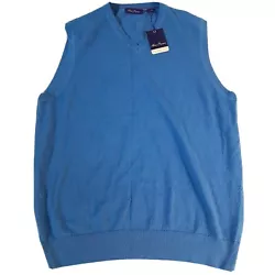 Alan Flusser Mens Sweater Vest Large Sky Blue Knit V Neck Pullover Sleeveless New.  Photos have measurements.  Raised...