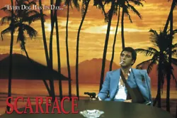 Al Pacino / Tony Montana. Holding Gun in front of Tropical Palm Tree Background. Size: 36